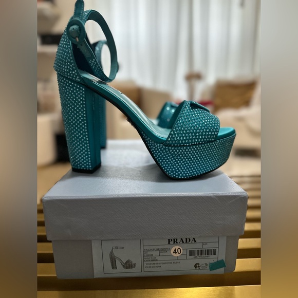 Prada Crystal Ankle-Strap Platform Sandals. - Picture 6 of 6